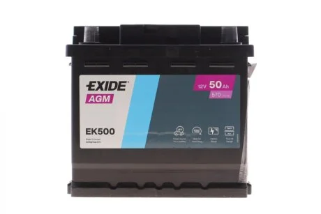 Акумуляторна батарея 50Ah/570A (207x175x190/+L/B13) AGM EXIDE EK500