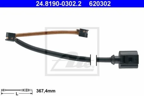 Датчик зносу гальмівних колодок передн AUDI A3, TT CUPRA ATECA, FORMENTOR, LEON, LEON SPORTSTOURER SEAT LEON, LEON SC, LEON SPORTSTOURER, LEON ST 1.4H-2.5 07.09- ATE 24819003022