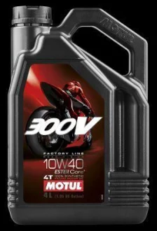 Олива для чотиритактних двигунів 300V Factory Line 10W40 4л >JASO MA2 Синтетична естерове MOTUL 104121