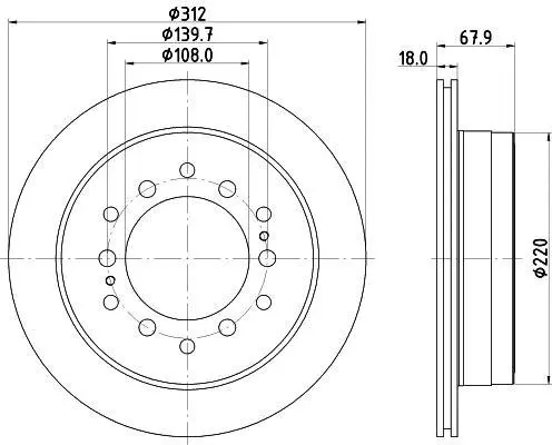HELLA PRO TOYOTA гальмівний диск задн. Land Cruiser Prado 2.7/4.0 10-, FJ Cruiser 06- Hella pagid 8DD 355 122-711 (фото 1)
