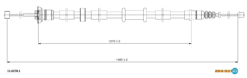 Трос стояночного гальма задн лів (1485мм/1485мм) FIAT PANDA 1.2/1.3D 09.04- ADRIAUTO 1102781 (фото 1)