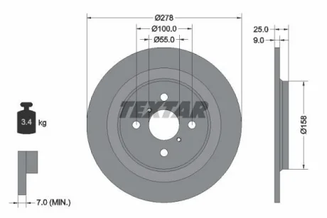 Диск гальмівний задн лів/прав (без маточини) TOYOTA YARIS, YARIS / VIOS 1.0-1.8 01.05-06.20 TEXTAR 92161900