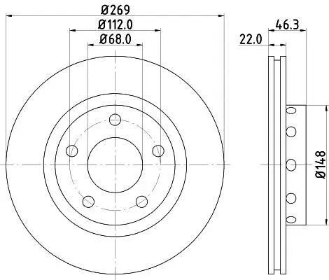 HELLA PRO HIGH CARBON AUDI Гальмівний диск A8 D2 95- Hella pagid 8DD 355 127-431 (фото 1)