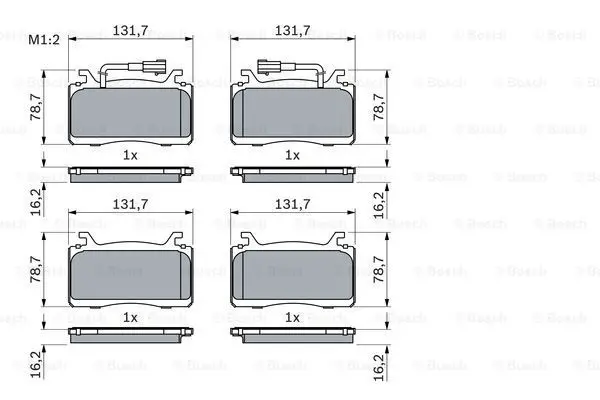 Комплект гальмівних колодок передн, ALFA ROMEO GIULIA, STELVIO 2.0/2.2D/2.9 10.15- BOSCH 0986424851 (фото 1)