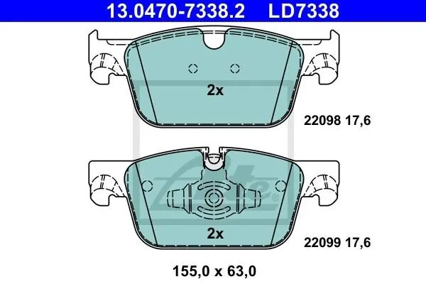 Керамічні гальмівні колодки передн, VOLVO S60 III, S90 II, V60 II, V90 II, XC60 II 2.0-2.0H 03.16- ATE 13047073382 (фото 1)