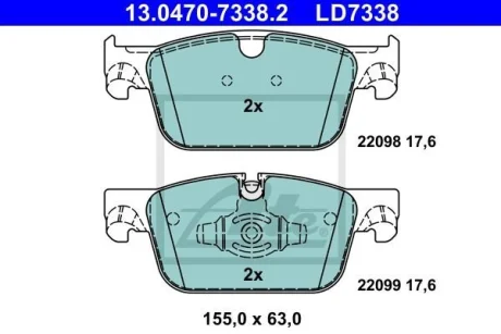 Керамічні гальмівні колодки передн, VOLVO S60 III, S90 II, V60 II, V90 II, XC60 II 2.0-2.0H 03.16- ATE 13047073382