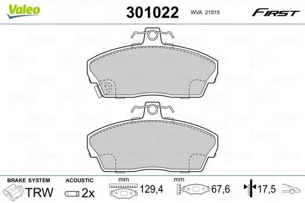 Колодки тормозные дисковые, комплект Valeo 301022 (фото 1)