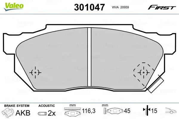 Колодки тормозные дисковые, комплект Valeo 301047 (фото 1)