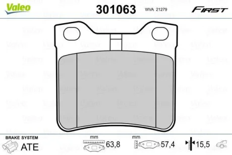 Колодки тормозные дисковые, комплект Valeo 301063