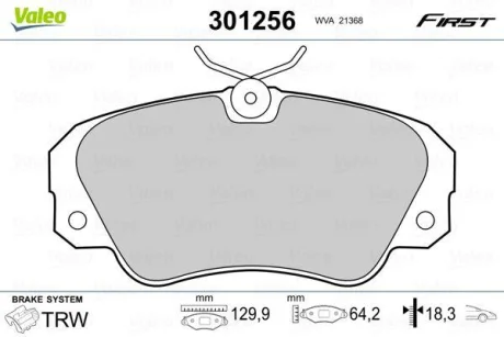 Колодки тормозные дисковые, комплект Valeo 301256
