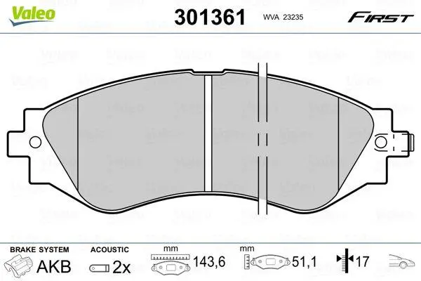 Колодки тормозные дисковые, комплект Valeo 301361 (фото 1)
