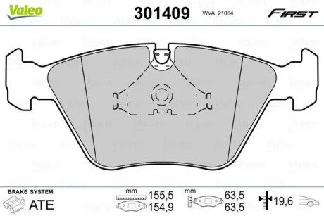 Колодки тормозные передние Valeo 301409