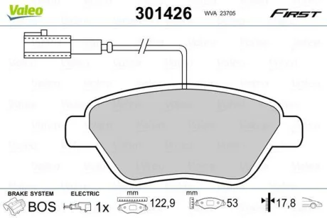 Колодки тормозные дисковые, комплект Valeo 301426