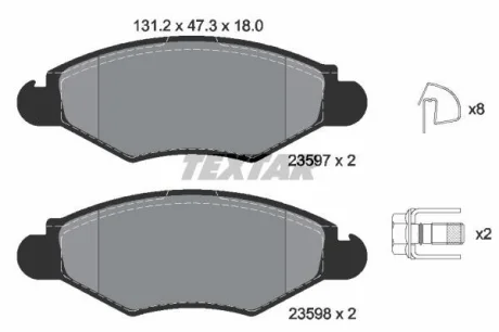 Комплект гальмівних колодок передн, CITROEN XSARA NISSAN KUBISTAR PEUGEOT 206, 206+ 1.1-1.9D 04.97- TEXTAR 2359703