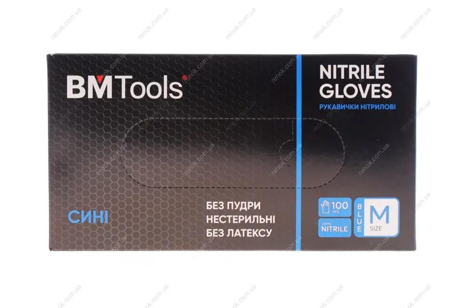 Рукавиці нітрилові (M) 100 шт. (блакитні) (3,5 г) BM TOOLS 50100002 (фото 1)