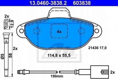 Гальмівні колодки, дискові ATE 13.0460-3838.2