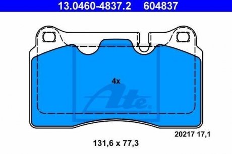 Комплект тормозных колодок, дисковый тормоз ATE 13.0460-4837.2