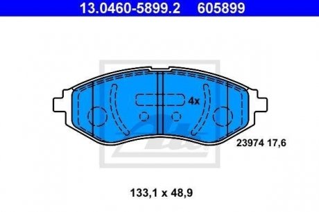 Комплект гальмівних колодок, дискове гальмо 605899 / ATE 13.0460-5899.2