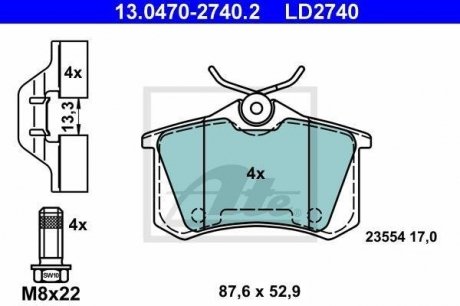 Колодки гальмівні дискові керамічні, к-кт ATE 13.0470-2740.2
