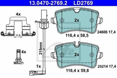 Комплект гальмівних колодок, дискове гальмо CERAMIC LD2769 / ATE 13.0470-2769.2