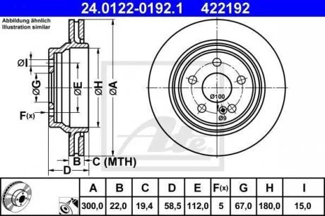 Гальмівний диск зад. DB W220 98-> S320-600 ATE 24.0122-0192.1