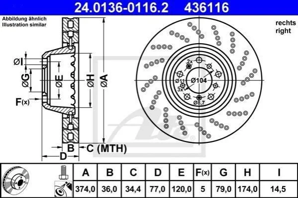 Гальмівний диск двосекційний ATE 24.0136-0116.2 (фото 1)