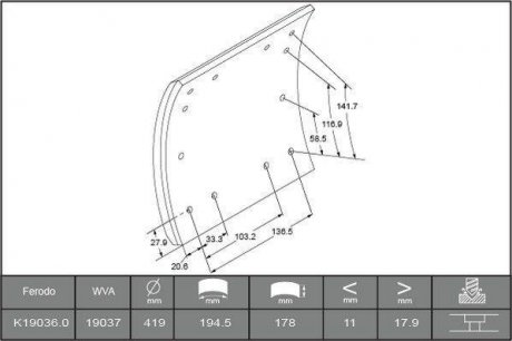 Накладки тормозные WVA19036 необходимы заклепки: L9 96шт BERAL 1903618600015606