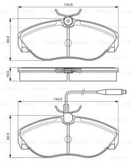 Тормозные колодки перед.(с датч.) CITROEN Jumper FIAT Ducato PEUGEOT Box BOSCH 0986495056 (фото 1)