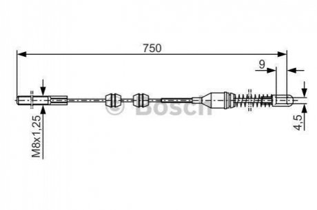 OPEL Трос руч. торм. (з/лев) Vectra 1,4-1,8/1,7D 89- 770мм BOSCH 1987477140 (фото 1)