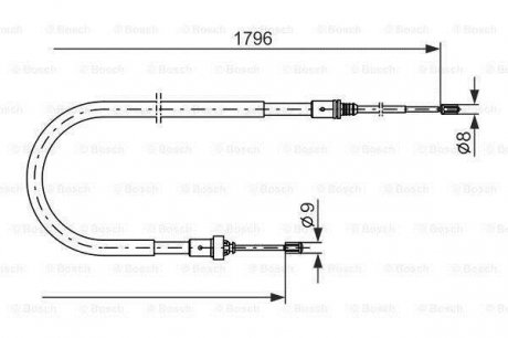 Трос ручника (задний) Peugeot 207 1.4/1.6 HDi 06-13 (1796/945mm) BOSCH 1987477235 (фото 1)