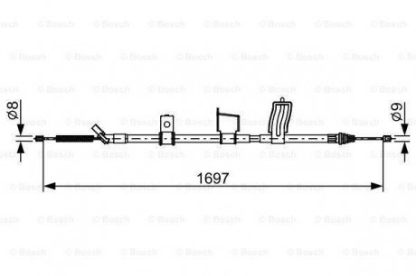 Трос ручника (задний) (R) Renault Koleos 2.0 dCi 08-16 (1697mm) BOSCH 1987482628 (фото 1)