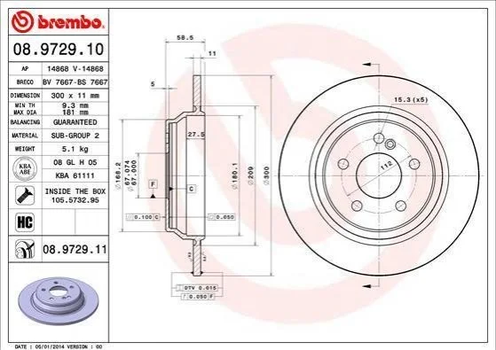 Тормозной диск BREMBO 08.9729.11 (фото 1)