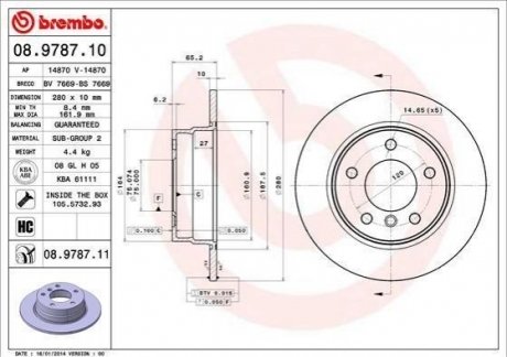 Тормозной диск BREMBO 08.9787.11