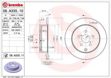 Тормозной диск BREMBO 08.A335.10