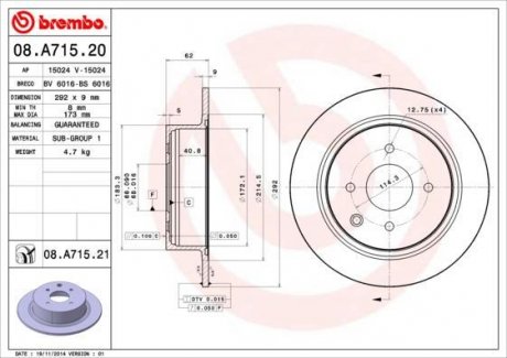 Тормозной диск BREMBO 08.A715.20