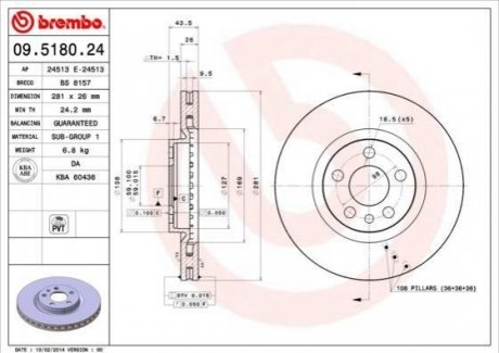 Гальмівний диск 09.5180.24 BREMBO 09518024