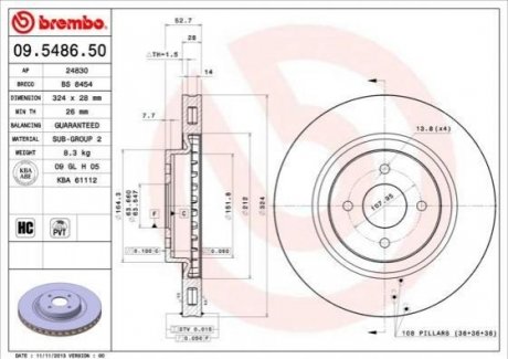 Тормозной диск BREMBO 09.5486.50