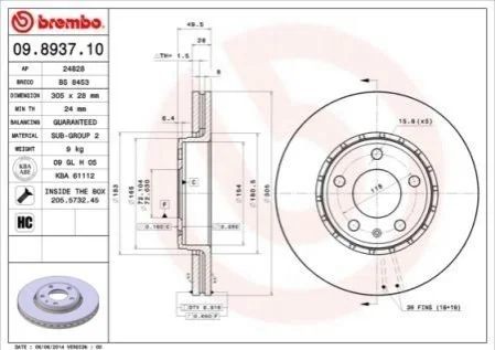 Диск гальмівний 09.8937.11 BREMBO 09893711