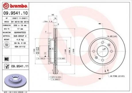 Тормозной диск BREMBO 09.9541.11