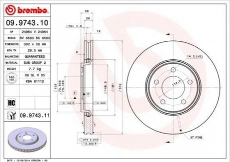 Тормозной диск BREMBO 09.9743.11 (фото 1)