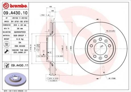 Гальмівний диск BM BREMBO 09.A430.10