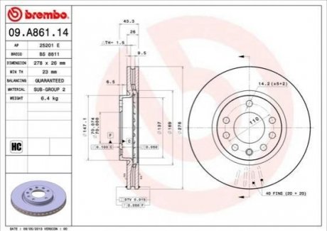 Тормозной диск BREMBO 09.A861.14 (фото 1)