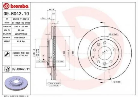 Тормозной диск BREMBO 09.B042.11