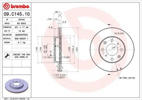 Гальмівний диск BM BREMBO 09.C145.10