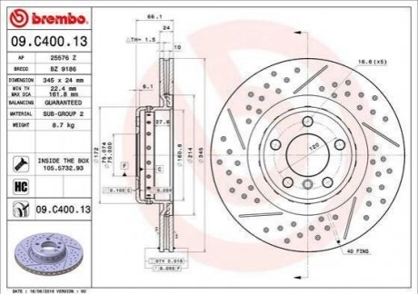 Тормозной диск BREMBO 09.C400.13