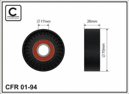 70x17x26 Ролiк пластик промiжут. паска ручейков.Opel Astra 1,8/2,0->9 CAFFARO 01-94