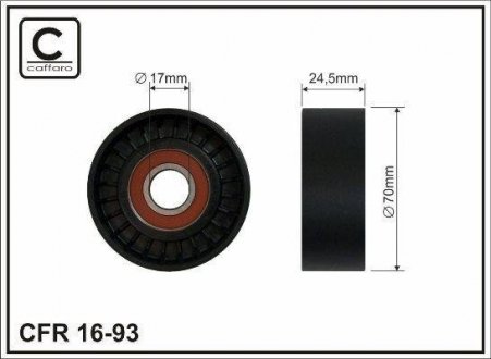 Ролик натяжний 70x17x24,5 BMW 3 (E36), 5 (E39), 7 (E38) 1.7D/2.5D 01.95-05.04 Land Rover Freelander Rover 75 2.0D 02.99-10.06 CAFFARO 16-93