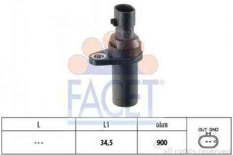 Датчик коленвала Fiat DOBLO,LINEA, 500, BRAVA, BRAVO, GRANDE PUNTO 1.2-1.4LPG 99- FACET 9.0377