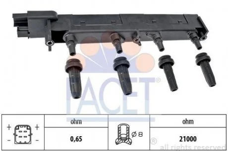 Котушка запалення Citroen C5/Jumpy/ Peugeot 206/307/407 1.8/2.0 99- 9.6308 FACET 96308