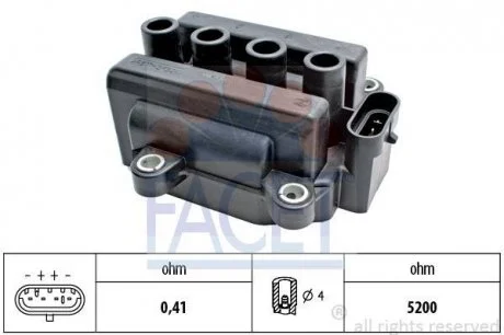 Котушка запалювання Renault Logan (05-), Clio (01-) 1.0i, 1.2 16V FACET 9.6418
